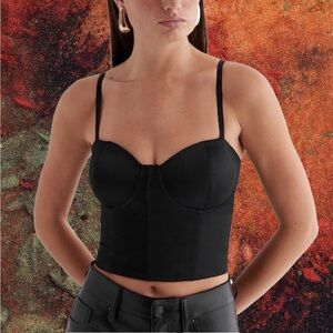 NWOT Express Body Contour Satin Corset Crop Tank Top Bustier Black Cami